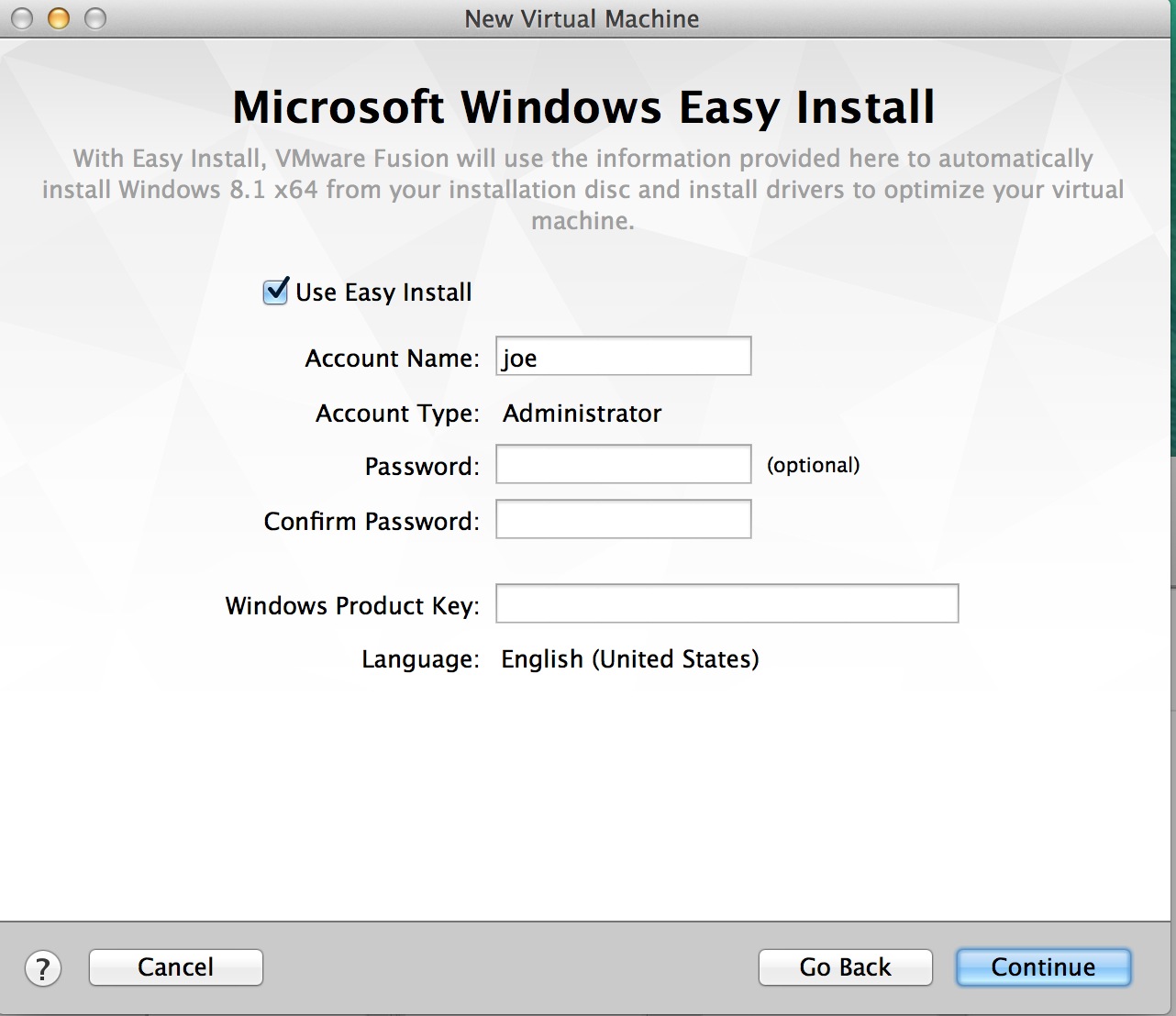 install windows on vmware fusion 8